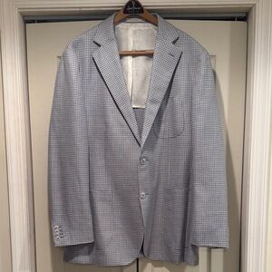Suit Supply Blue and White Checkered Blazer in Size 46 slim fit